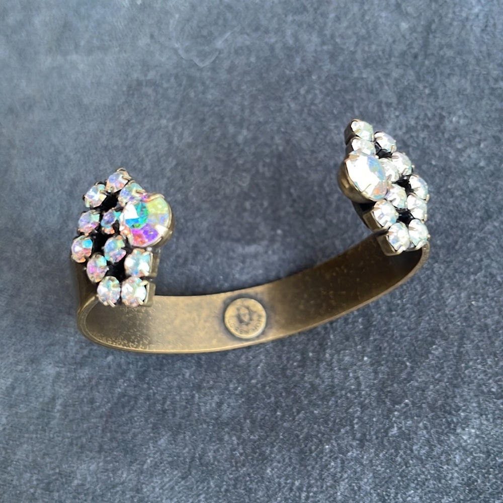 LOREN HOPE Mishelle Aurora Borealis Iridescent Crystals Gold Brass Cuff Bracelet